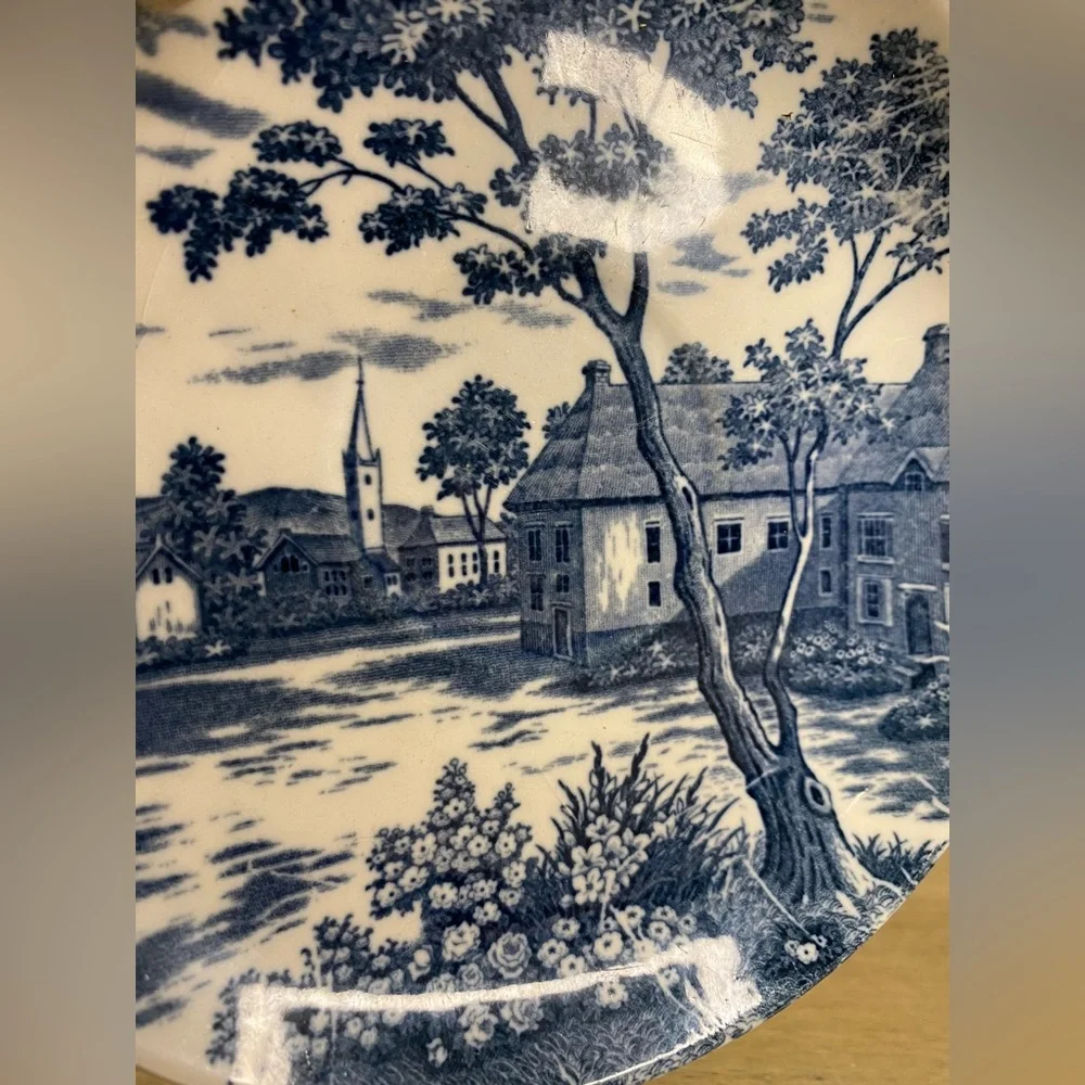 VTG Blue And White English Village Transferware Lunch Plate 5 3/4